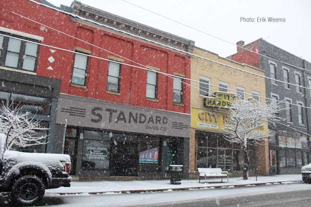 Downtown near Richmond on Hull Street in the snow