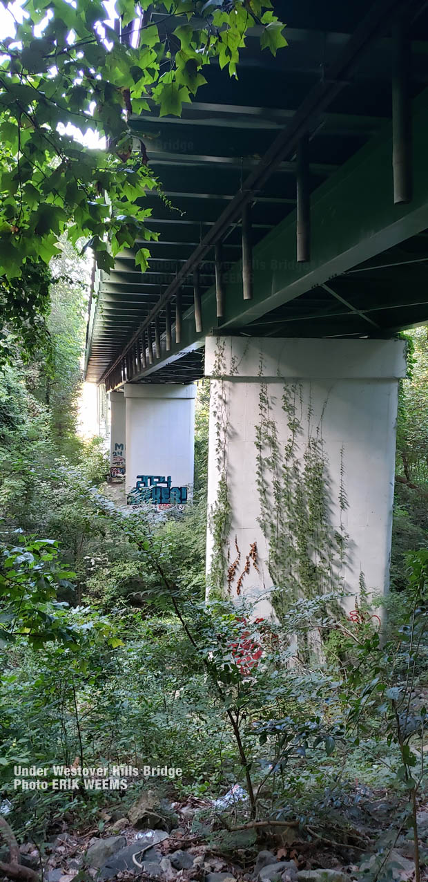 Under the Westover Hills Bridge by the James River in Richmond, Virginia Under the Westover Hills Bridge by the James River in Richmond, Virginia