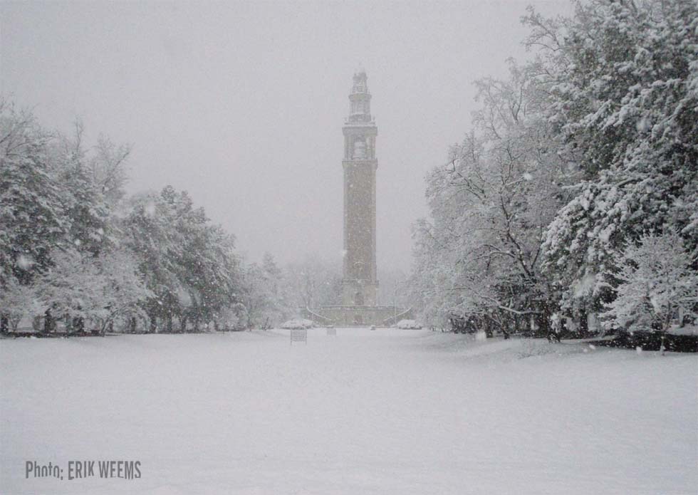 Snow at the Carillon Bell Tower Richmond Virginia