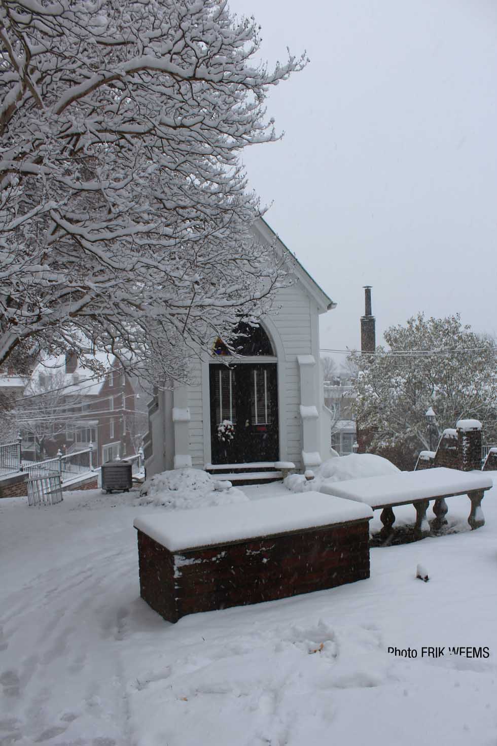 Chapel in the snow at St Johns Church