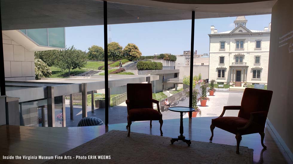 Inside the Virginia Museum of Fine Arts looking toward the Old Fair Grounds Hospital