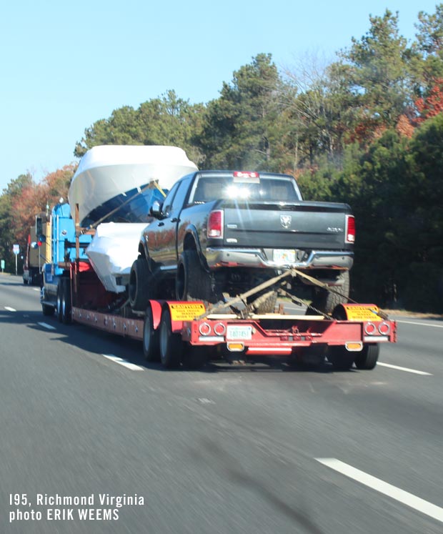 On Highway 95 with pickup and boat