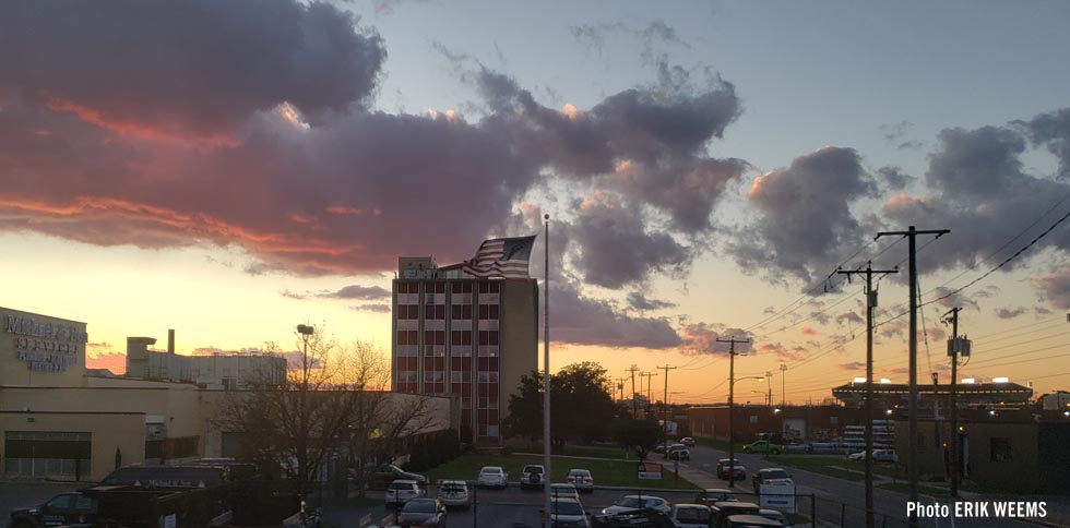 Sunset and Flag near ballfield in Richmond