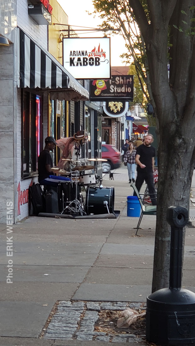 Playing drums in Carytown, Richmond Virginia