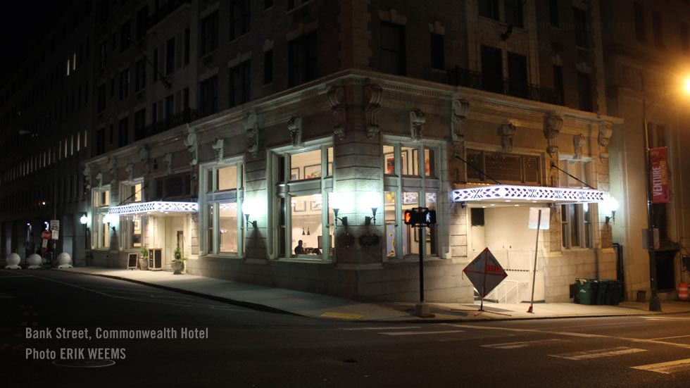 Bank Street at night the Commonwealth Hotel