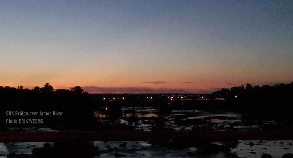 CRX Bridge at night over the James River in Richmond Virginia