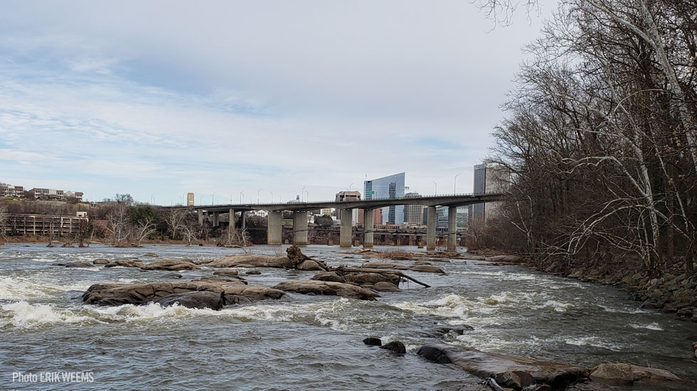 Richmond skyline and Lee Bridge along James River