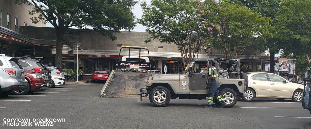 Carytown breakdown with a jeep